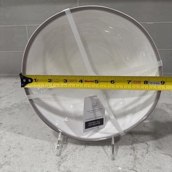 Set 4 GRAY / TAUPE RIM 9x2” PASTA BOWLS Melamine NEW Farmhouse Rachel Ashwell - Picture 3 of 4